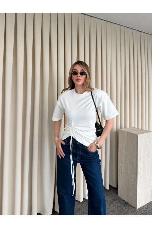 Açık Ekru Yandan Büzgülü Bluz - ÖB261025