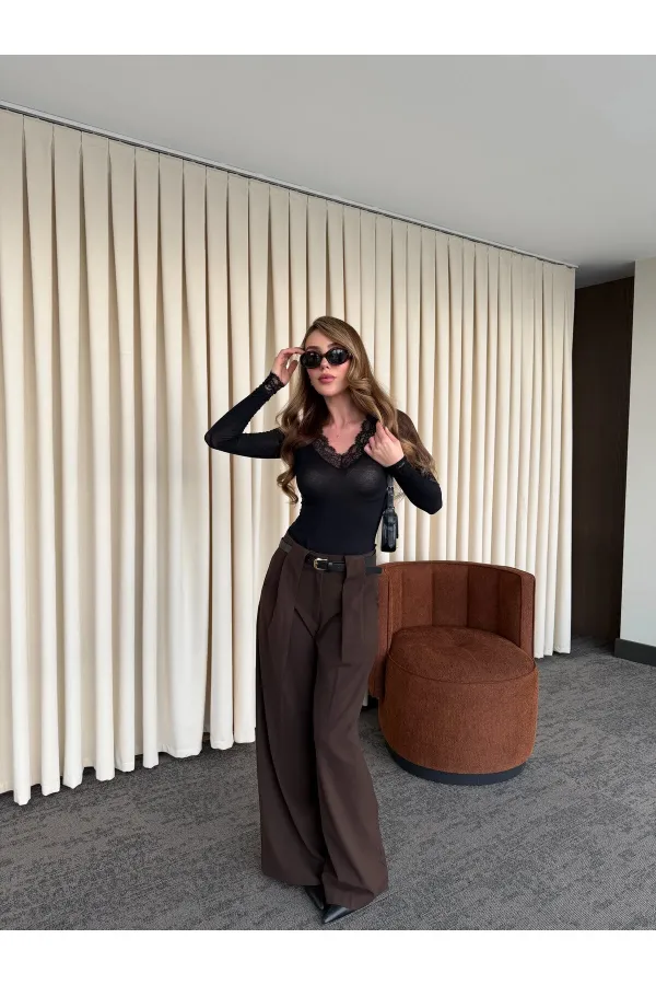 Kahverengi Kemerli Tasarım Pantolon - 251032