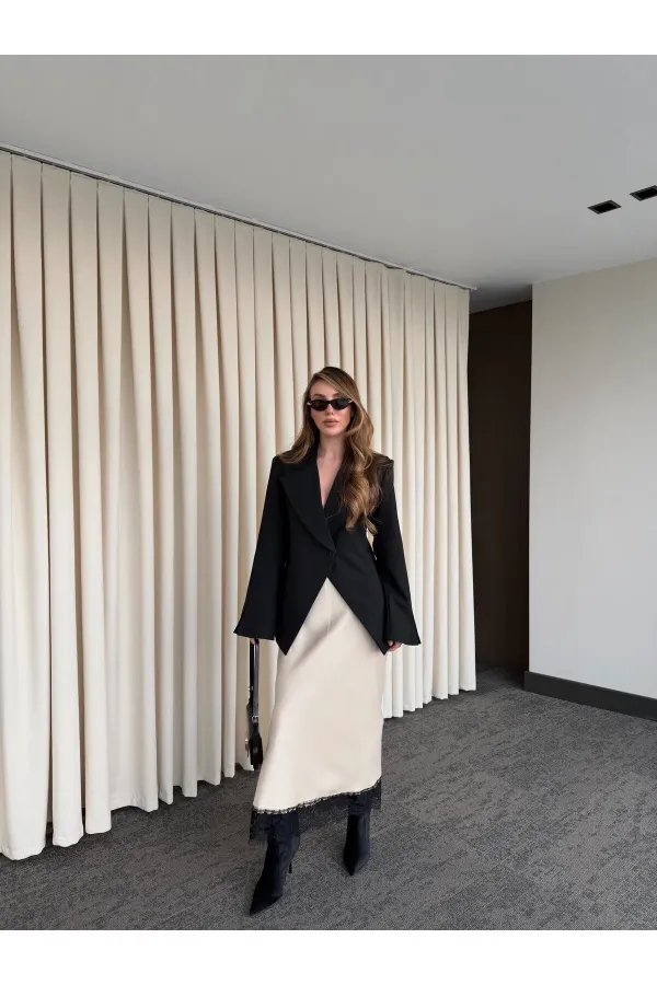 Veste noire croisée à un bouton - 7011