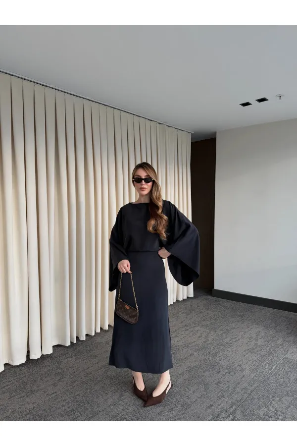 Black Batwing Sleeve Modal Dress - 5000 Black Batwing Sleeve Modal Dress - 5000