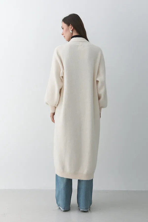 Gilet long en maille crème - 251015