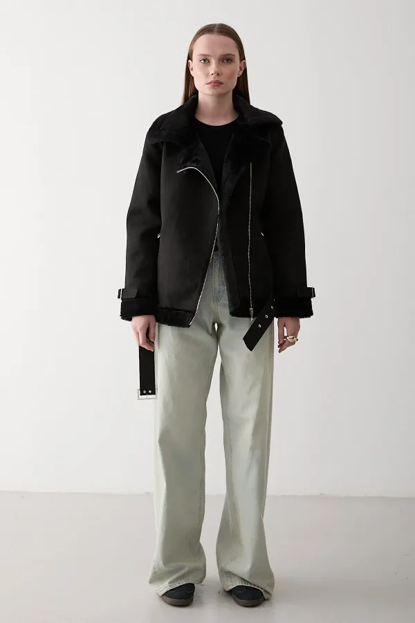 Black Fur-Lined Coat Black Fur-Lined Coat