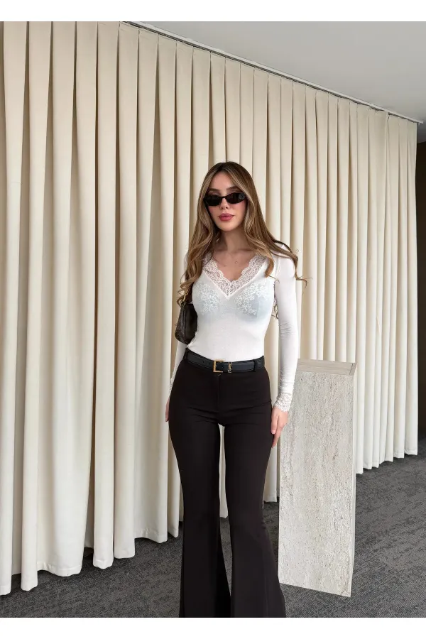 Pantalon marron style espagnol à jambes larges - 1404