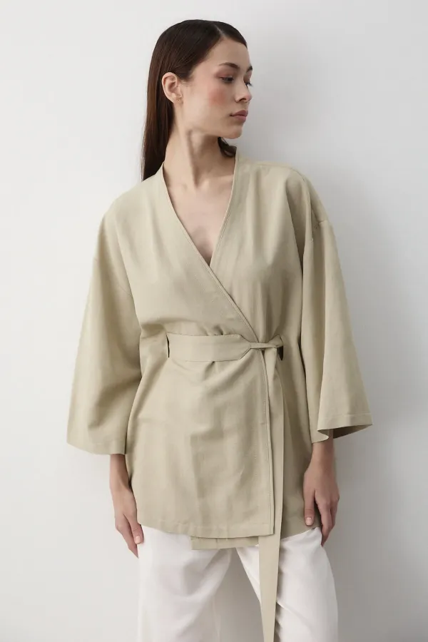 Mint Iç Kemerli Fakir Kol Kimono - 5383