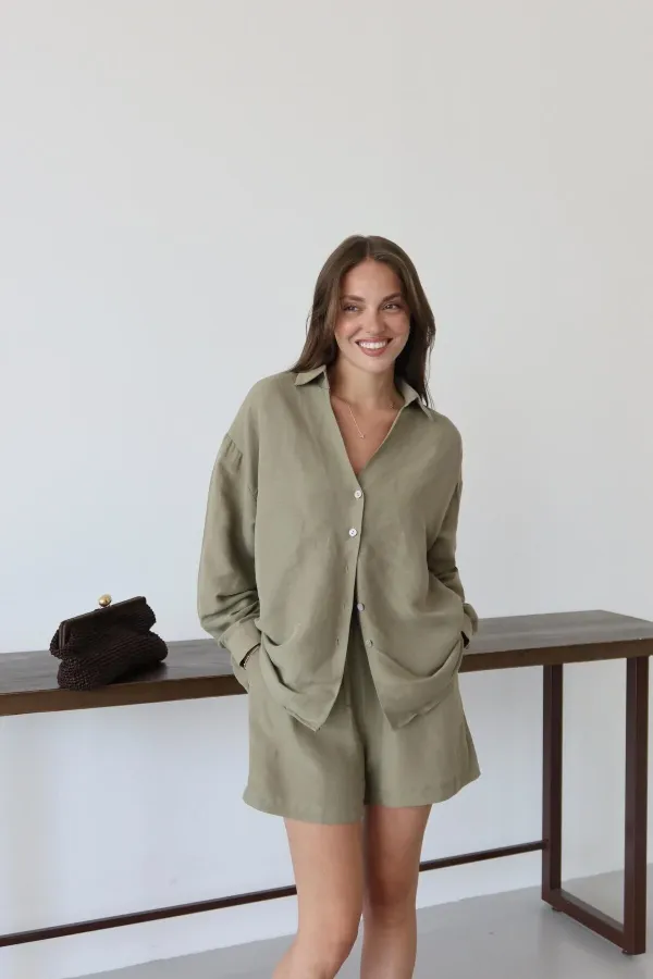 Haki Lorita Gömlek Şort Takım