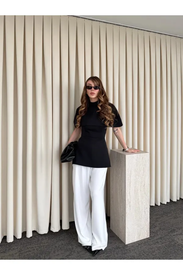 Siyah Pelerinli Straplez Bluz - 1101