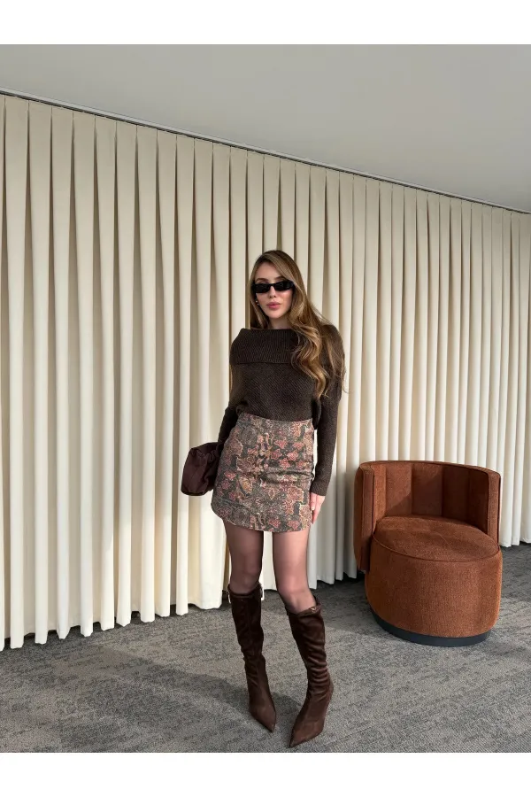 Jupe à motifs bordeaux et noir - 251151