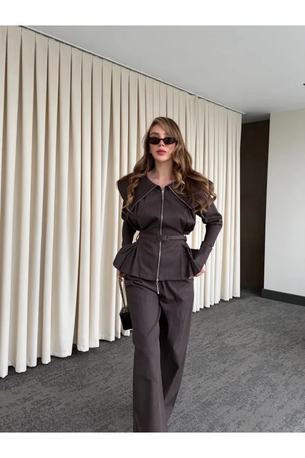 Brown Designer Denim Suit - 8002