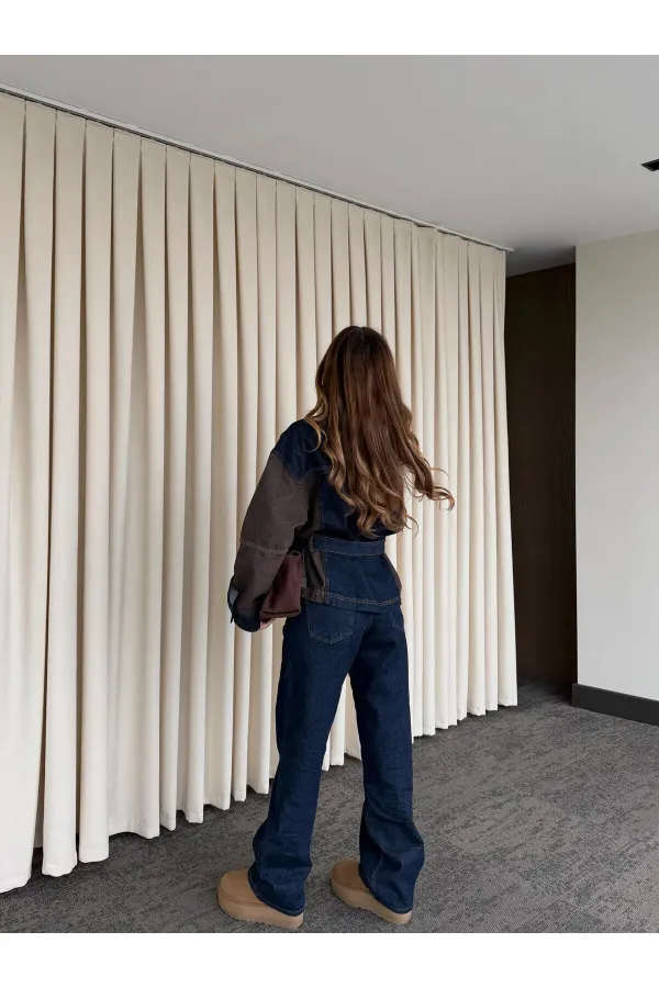 Lacivert - Kahve Bağlamalı Ceket Pantolon Denim Takım - 0836
