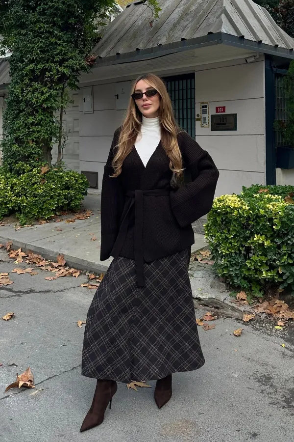 Dark Brown 100% Cotton Belted Knit Cardigan - 4627 Dark Brown 100% Cotton Belted Knit Cardigan - 4627