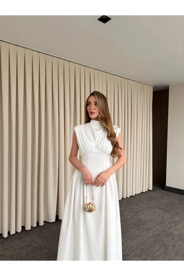 White Padded Dress - 25193