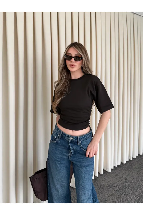 Kahverengi Yanı Drapeli Body - 261003