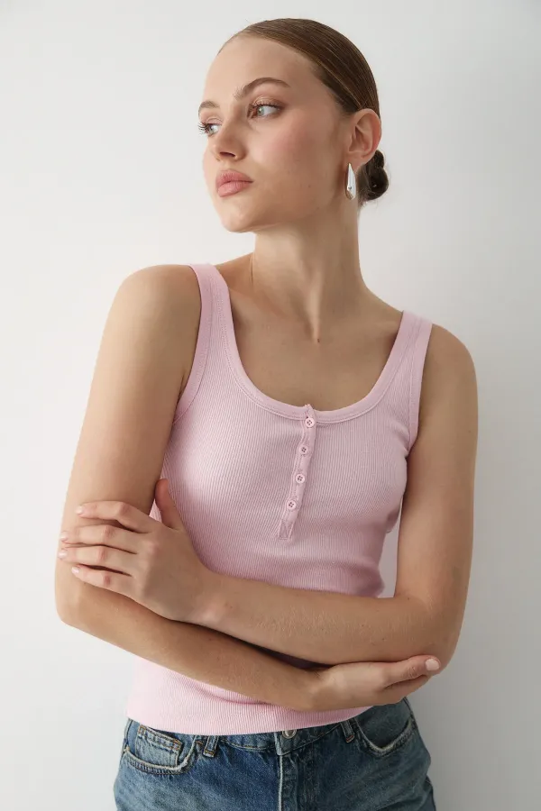 Pembe Önden Düğmeli Atlet - 251001