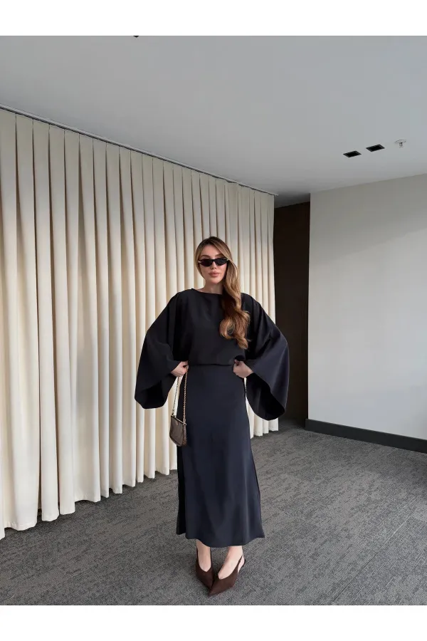 Black Batwing Sleeve Modal Dress - 5000 Black Batwing Sleeve Modal Dress - 5000