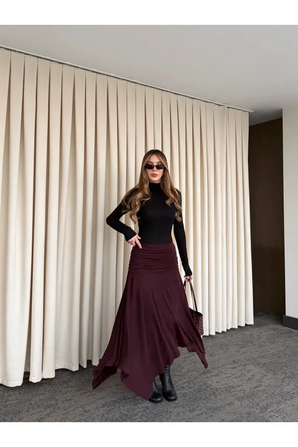 Jupe prune à ceinture froncée - 3366