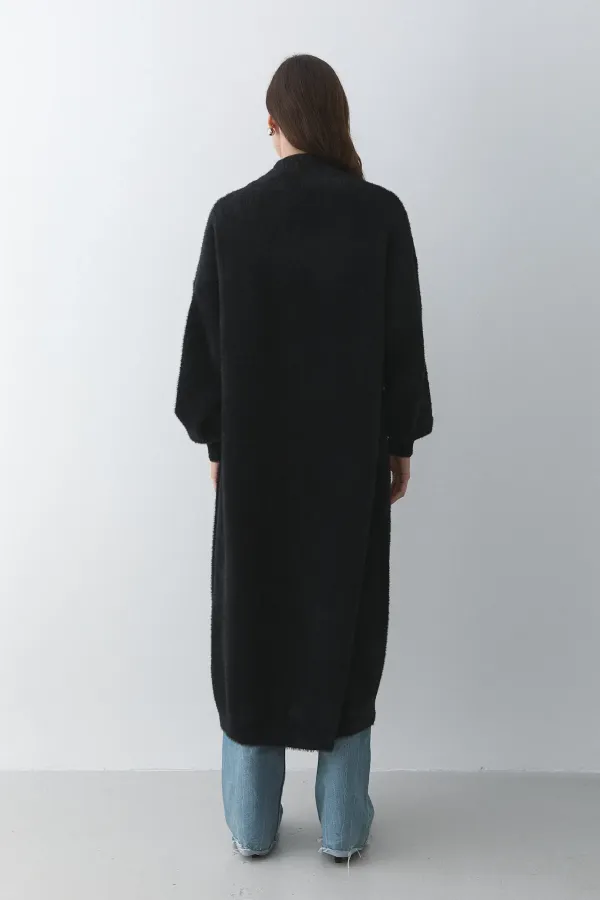 Gilet long noir en maille - 251015