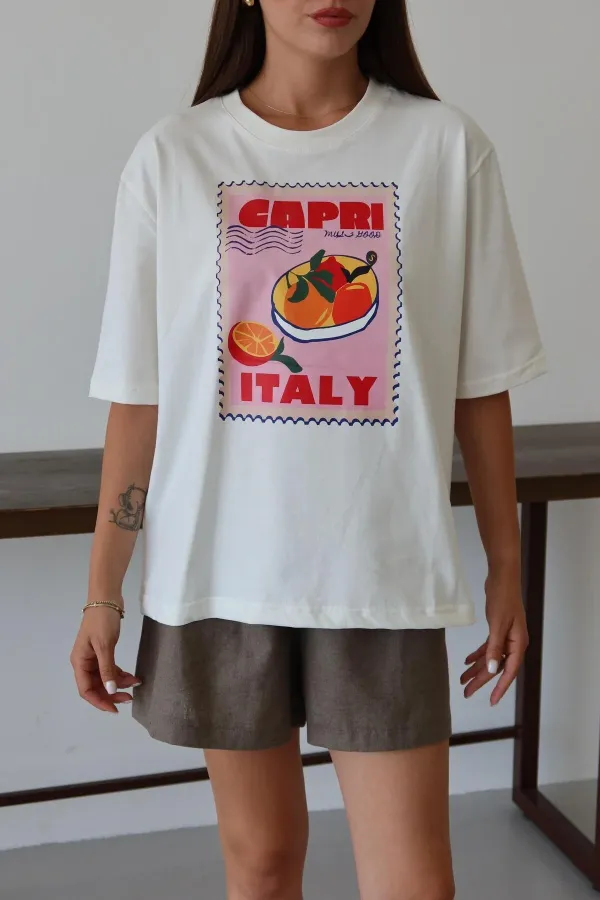 T-shirt blanc imprimé Capri