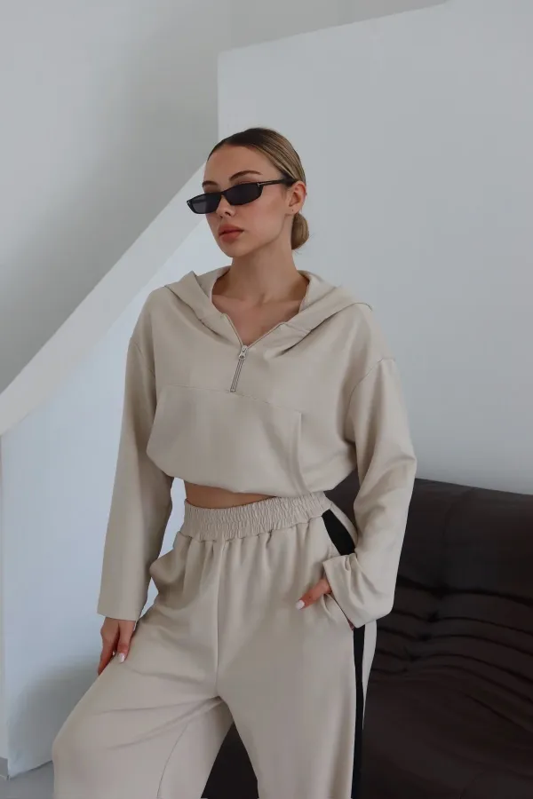 Stone Hooded Trimmed Set - 8569