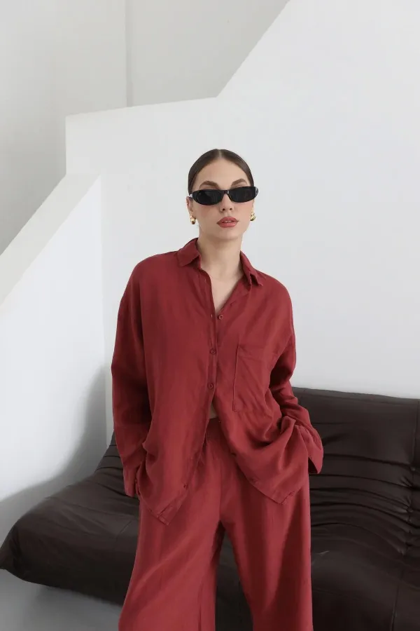Ensemble kimono bordeaux de Pékin