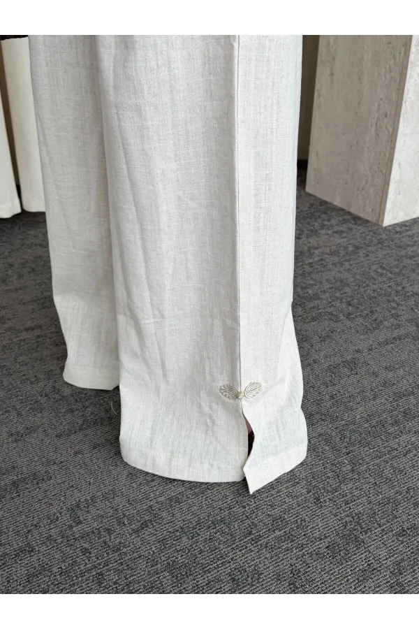 Natural Nakış Düğmeli Kimono Takım - 60624