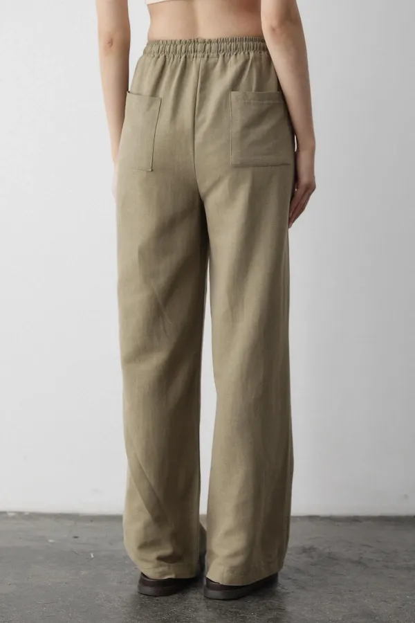 Pantalon en coton et lin Çağla avec taille élastique