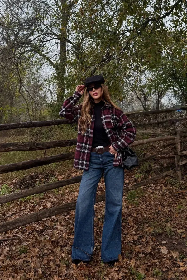 Bordo - Siyah Ekoseli Gömlek - 251065