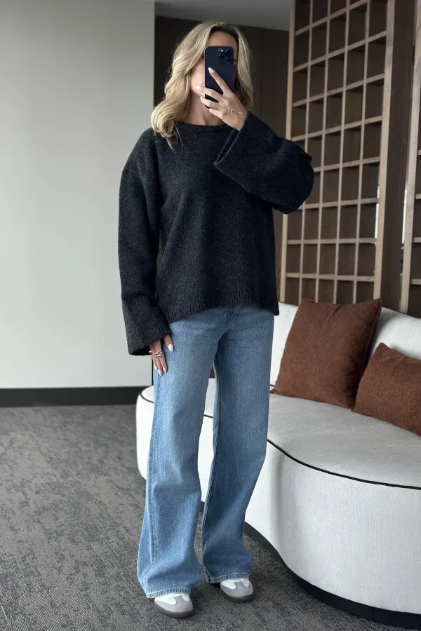 Antrasit Bisiklet Yaka Kazak - 04621