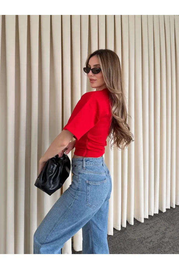 Red Side Draped Bodysuit - 261003