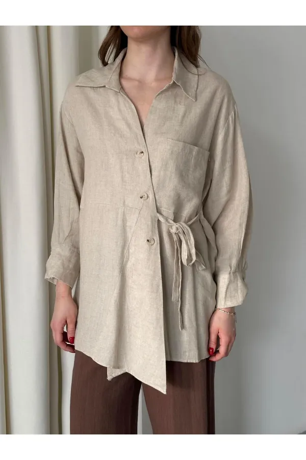 Chemise à ceinture boutonnée croisée 100% coton naturel