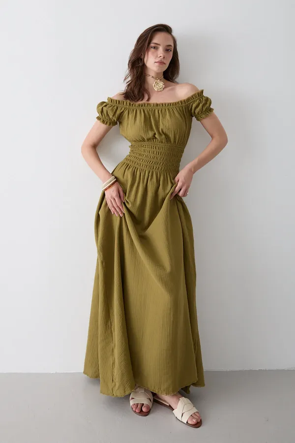 Khaki Ruched Dress - 2002