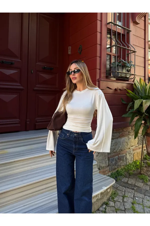 Ekru İspanyol Kol Bluz - 261021