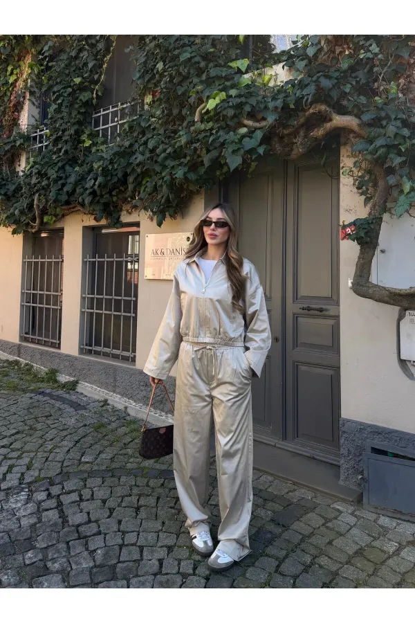 Stone Bomber Satin Jacket and Pants Set - 9663 - 51229