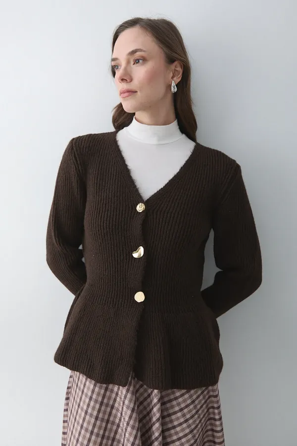 Gilet plissé marron à 3 boutons - 251065