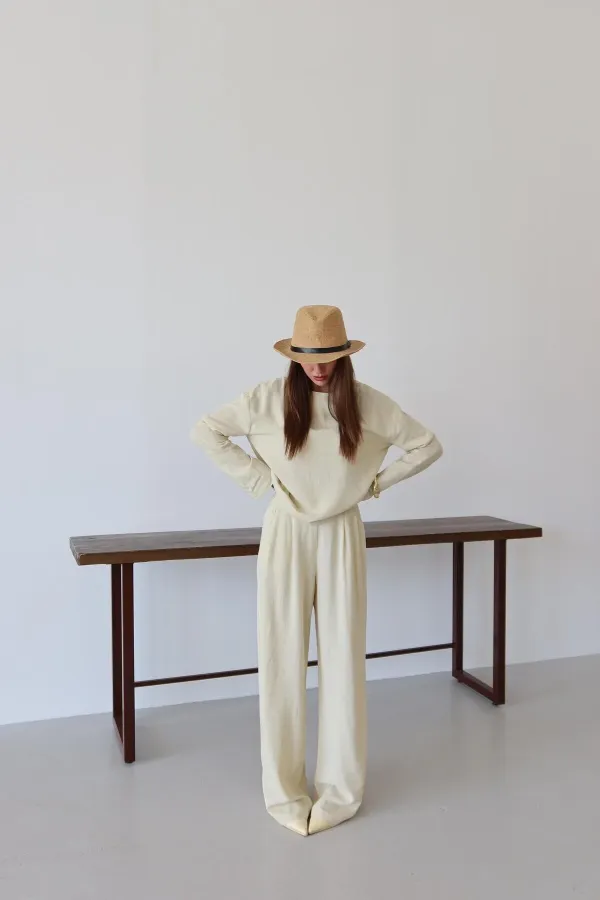 Ensemble chemisier et pantalon jaune Marisol