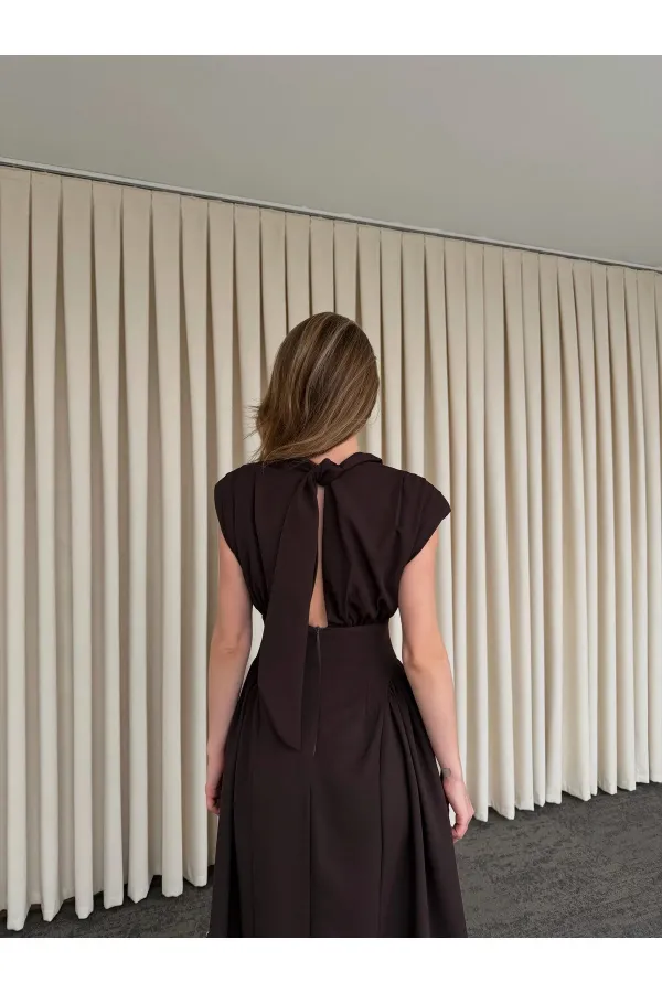 Kahverengi Vatkalı Elbise - 25193