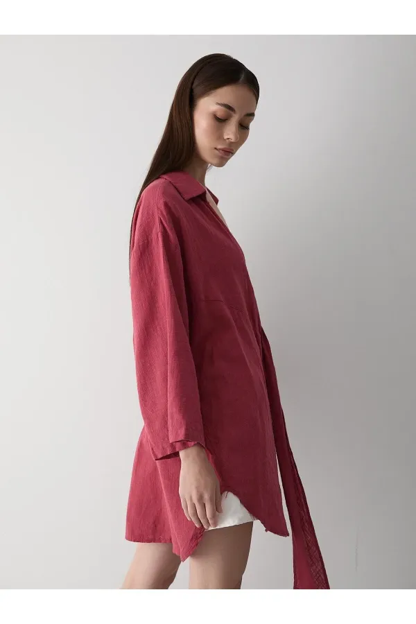 Burgundy Flam Linen Kimono Shirt