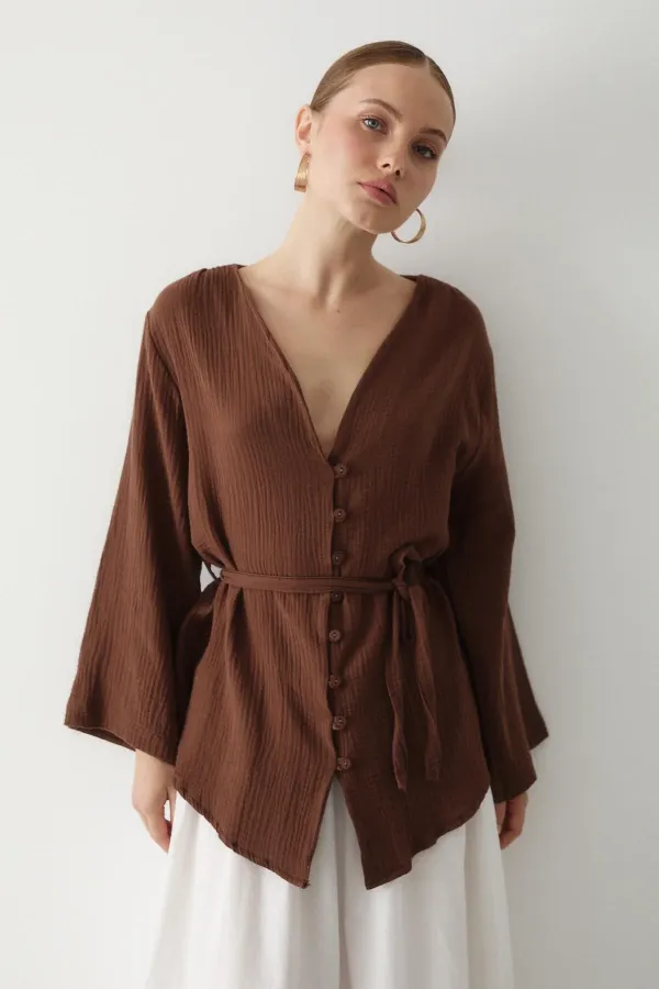 Brown Multi-Button Kimono Brown Multi-Button Kimono