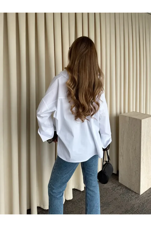 Beyaz İçi Dantelli Gömlek - 0826