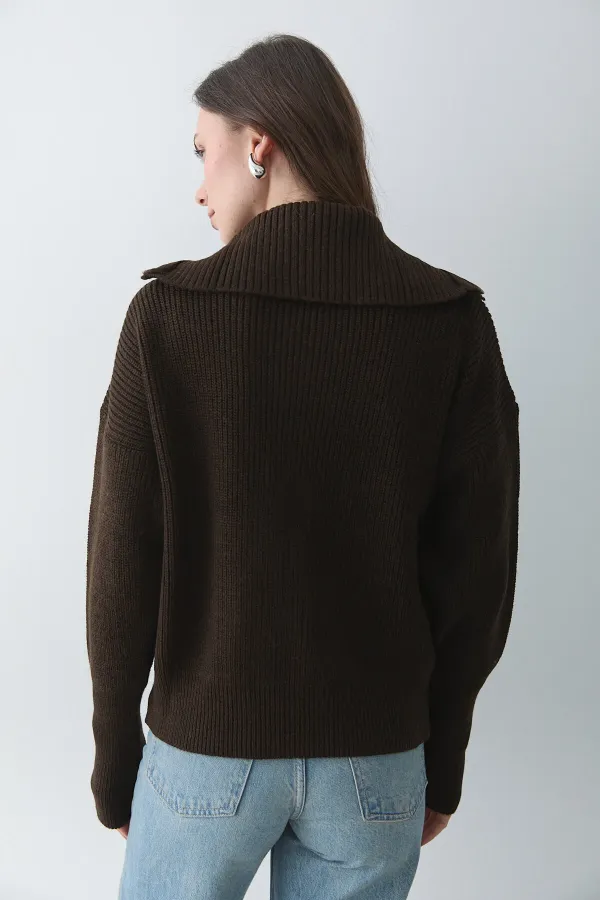 Brown Double Zip Cardigan - 251080 Brown Double Zip Cardigan - 251080