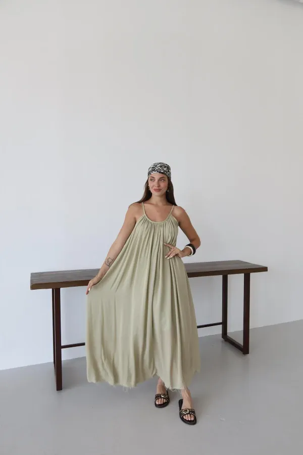 Haki Askılı Rahat Kesim Elbise