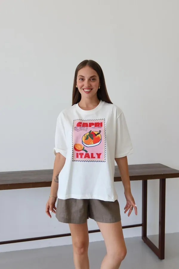 T-shirt blanc imprimé Capri