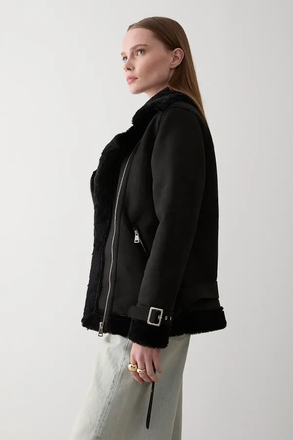Black Fur-Lined Coat Black Fur-Lined Coat