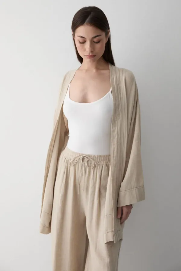 Ensemble kimono 100 % coton naturel avec poches et ceinture - 8491