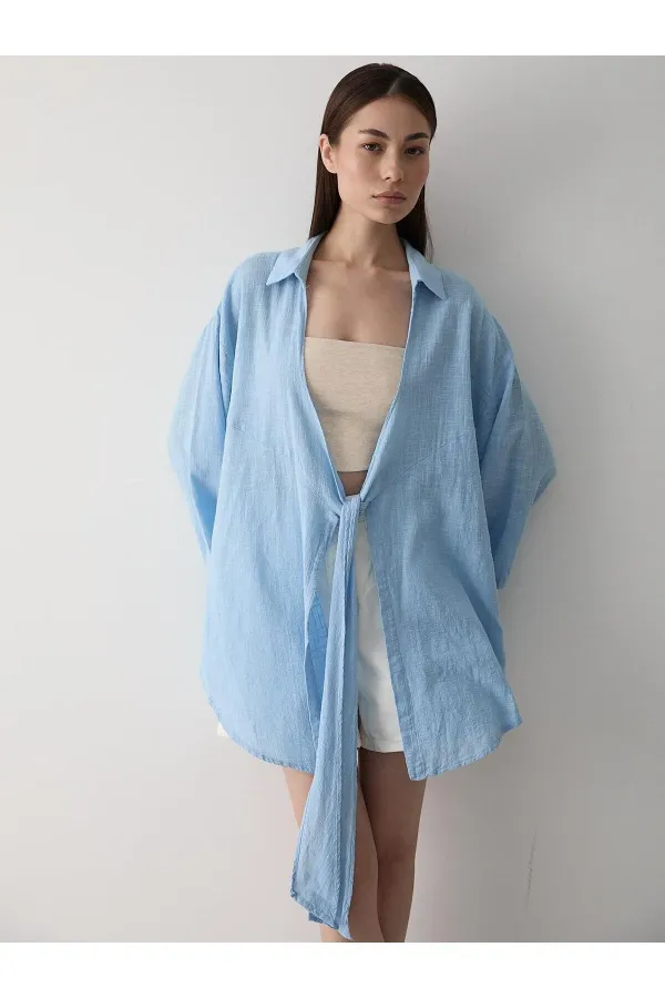 Blue Flam Linen Kimono Shirt