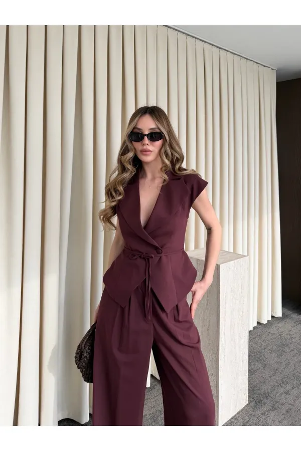 Bordo Margot Yelek Pantolon Takım - 308
