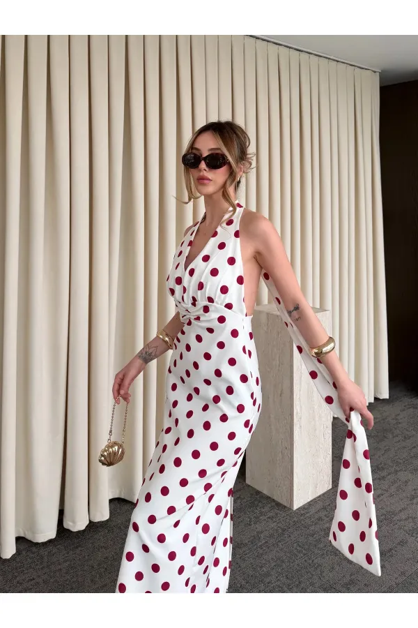 Robe blanc cassé à pois avec détail au dos - 4922