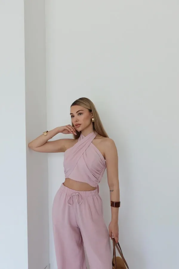 Pink Halter Neck Bustier and Pants Set