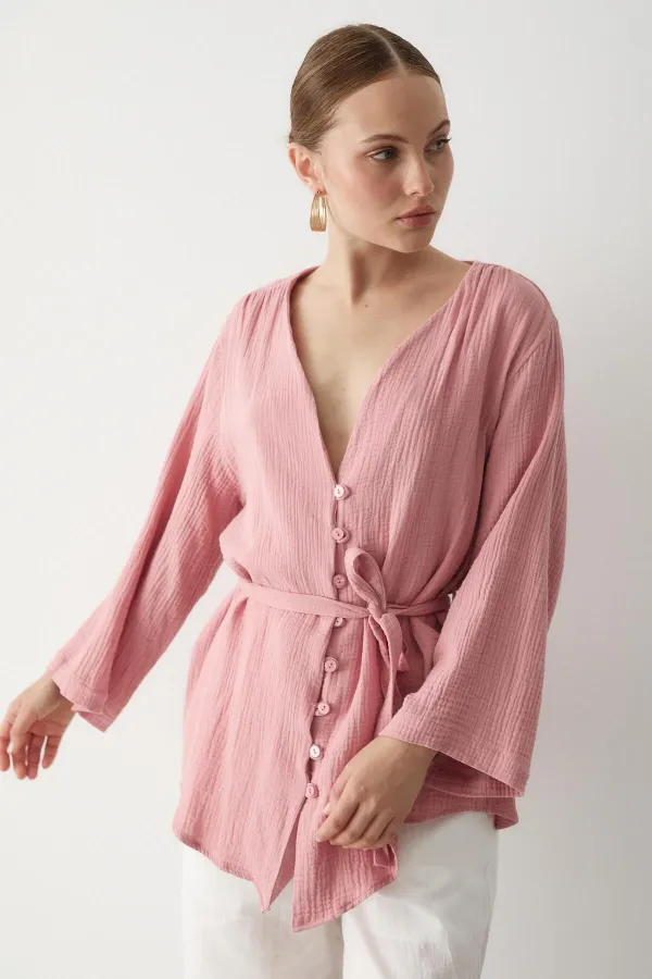 Pink Multi-Button Kimono