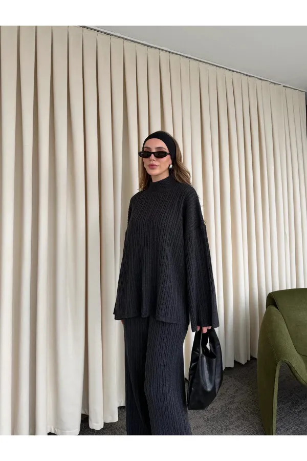 Ensemble pull en maille anthracite - 98078