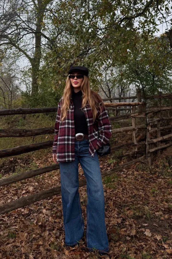 Bordo - Siyah Ekoseli Gömlek - 251065